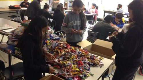 Students sorting candy.